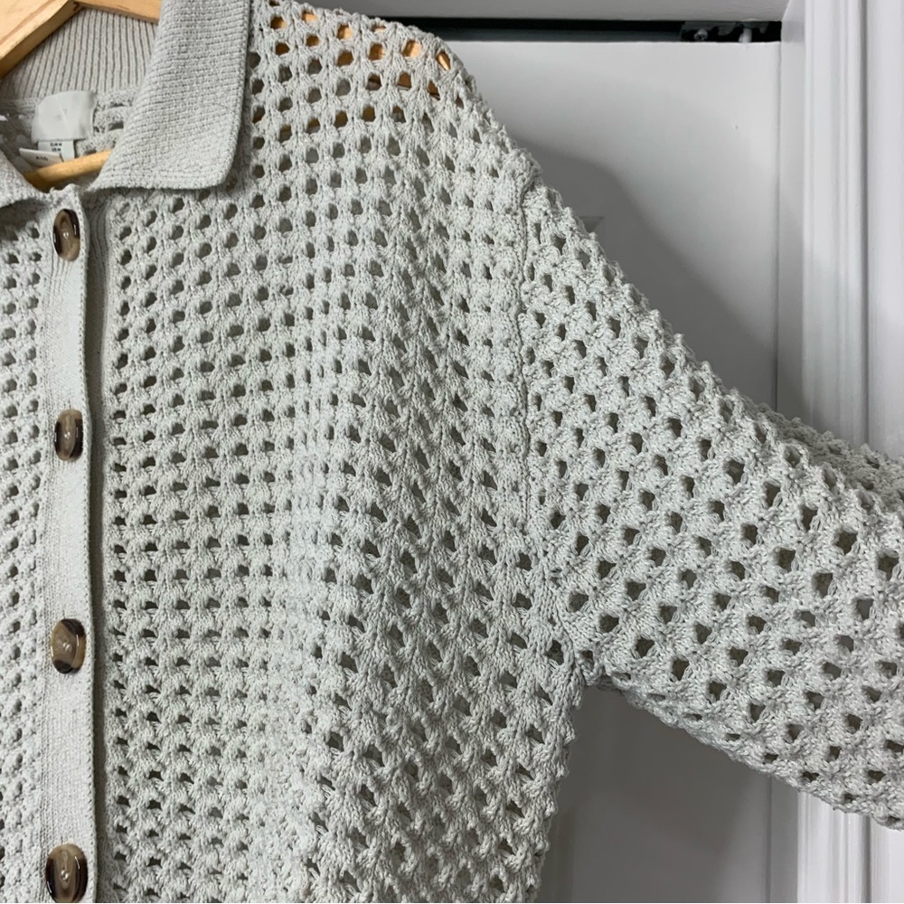 H&M Beige Button-Up Open Knit Cardigan Size US M - Picture 3 of 12